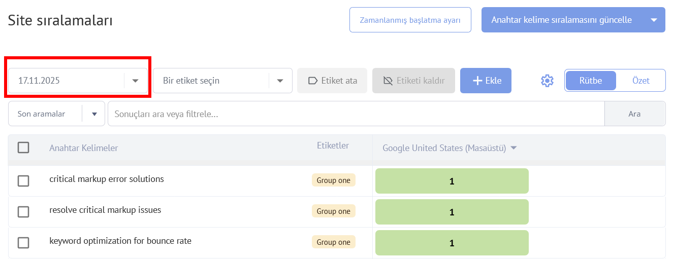 Anahtar Kelime Sıralama Bilgi ve Raporlama Kılavuzu