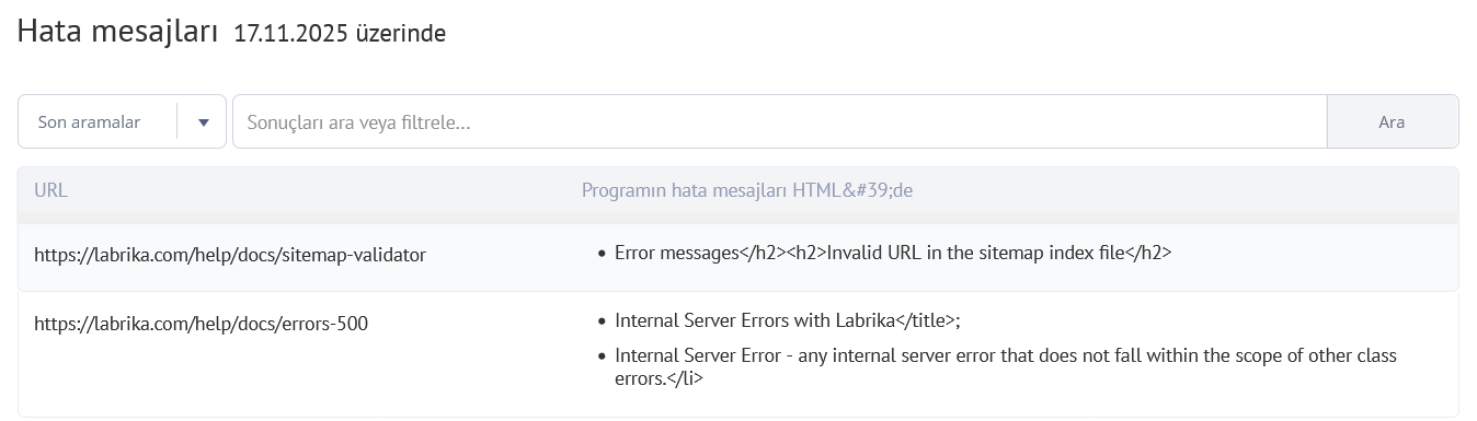 Labrika Hata Mesajları Raporu: Sitelerinizdeki Hataları Keşfedin ve Çözün