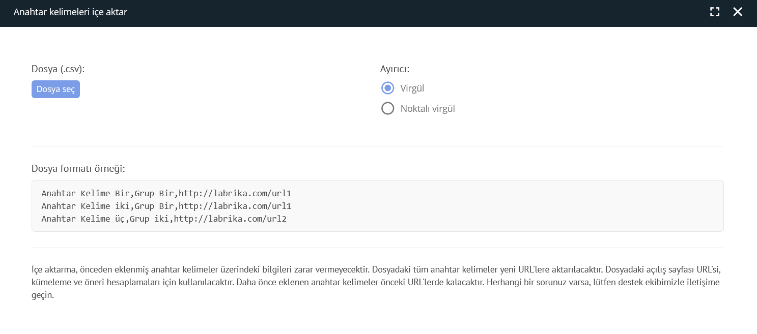 Labrika'da Üç Türden Anahtar Kelime Grup Tanımlaması