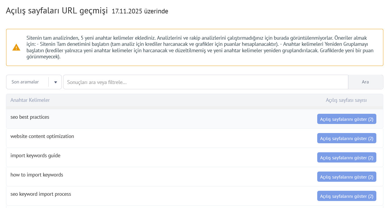 Anahtar Kelimeler İçin Açılış Sayfası URL'sinin Değişimi Nedir?