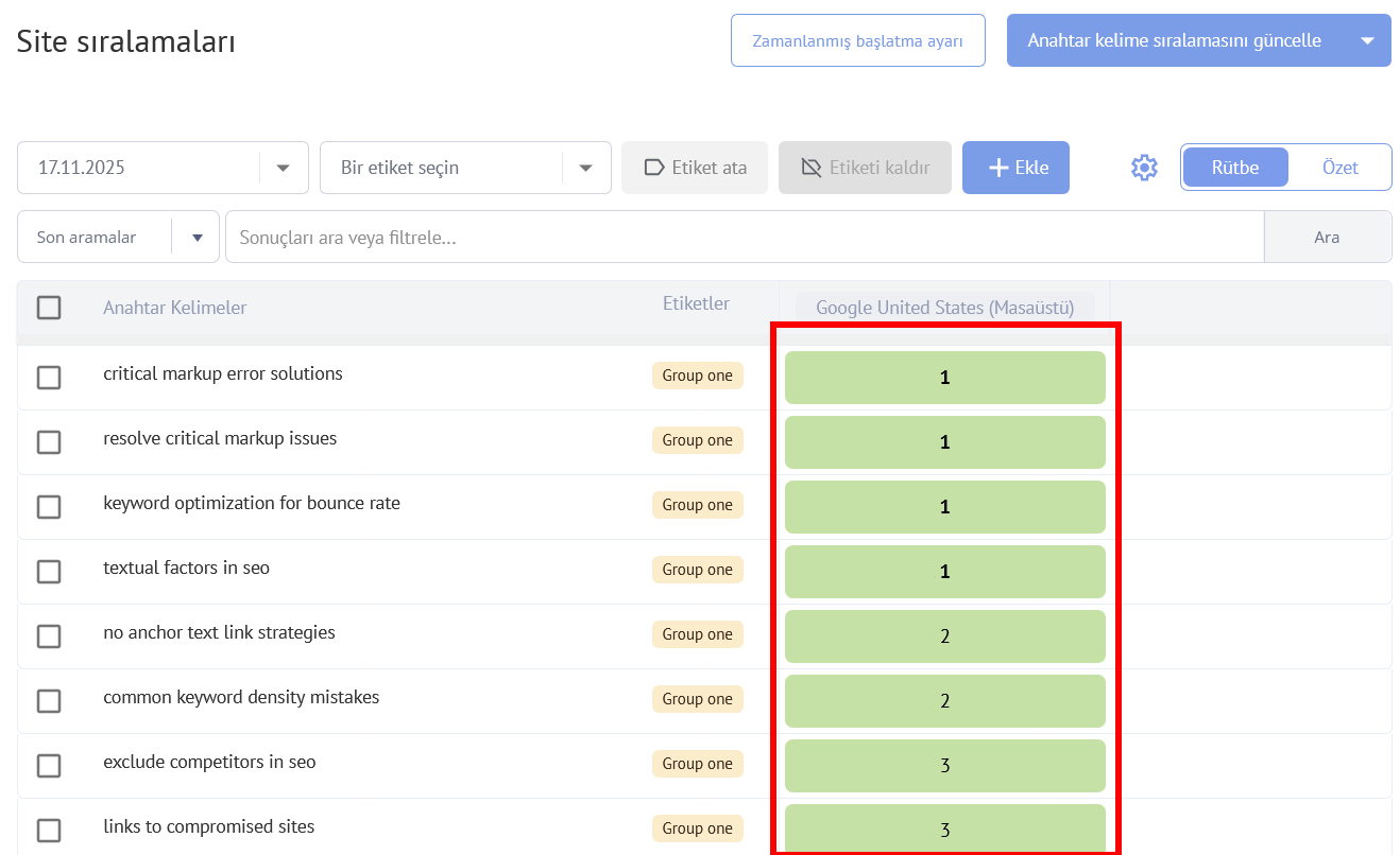 Anahtar Kelime Sıralama Bilgi ve Raporlama Kılavuzu