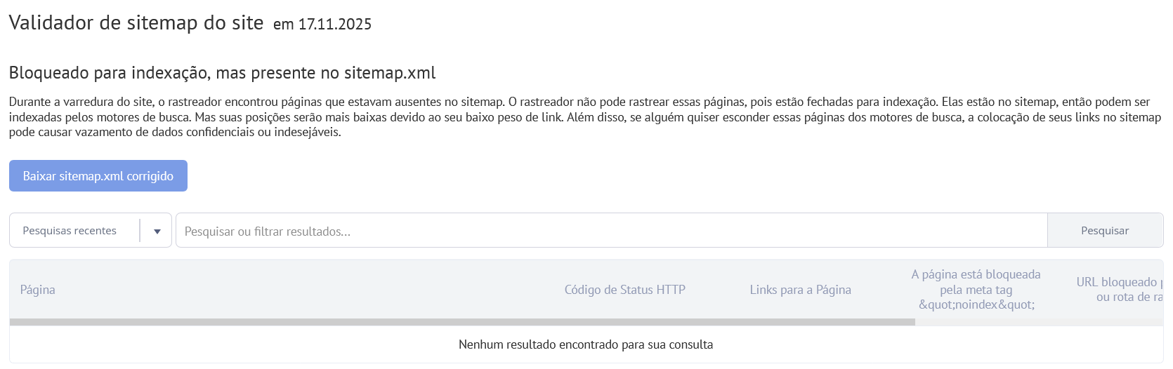 Páginas Indexáveis Não Incluídas no Sitemap