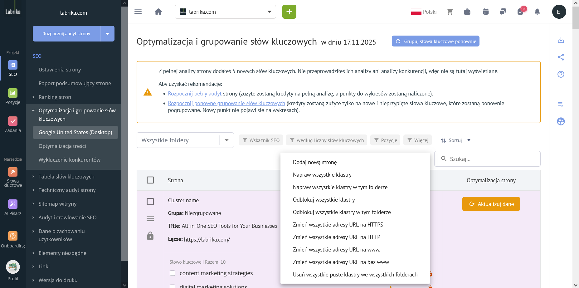 Grupowanie słów kluczowych w Labrika: Kompletny przewodnik