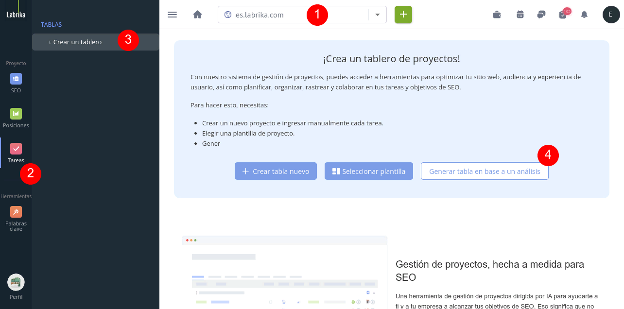 Crear un tablero basado en un análisis del sitio web