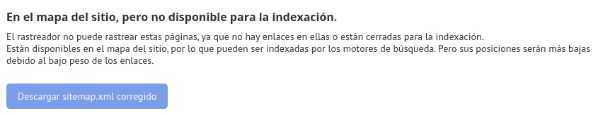 En el sitemap pero no disponible para indexación