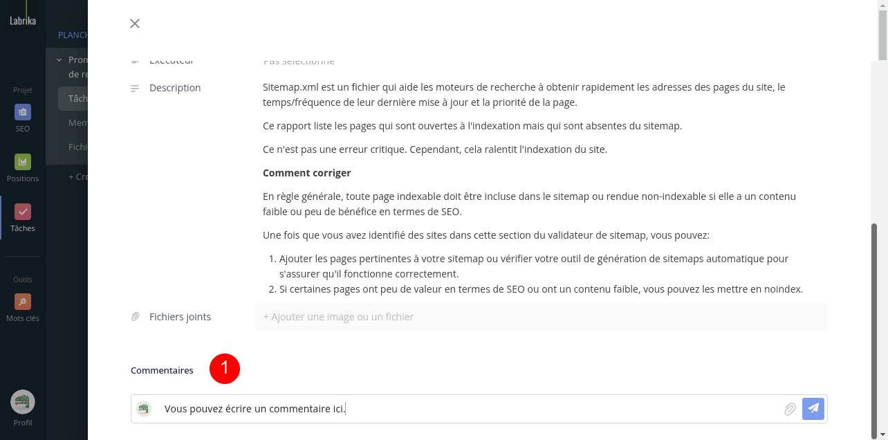 Commentaires sur les Tâches