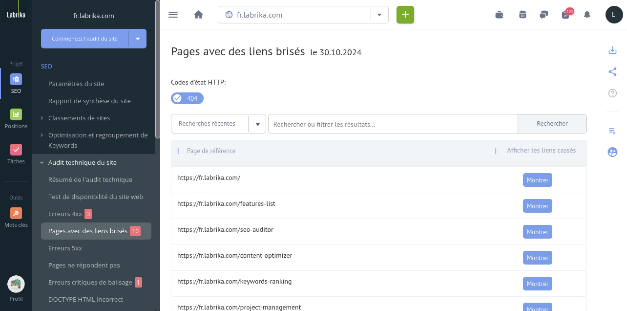 Pages avec liens cassés