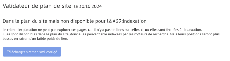 Dans le sitemap mais non disponible pour l'indexation