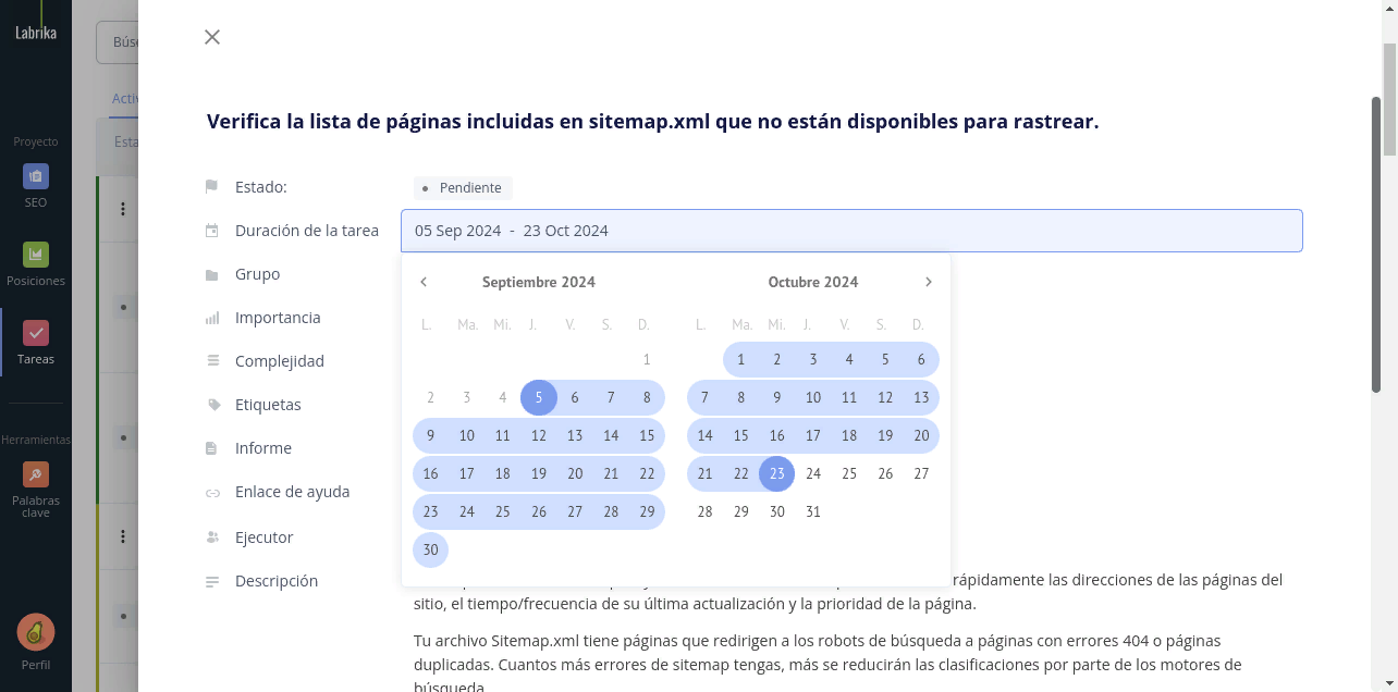 Establecimiento de plazos para las tareas