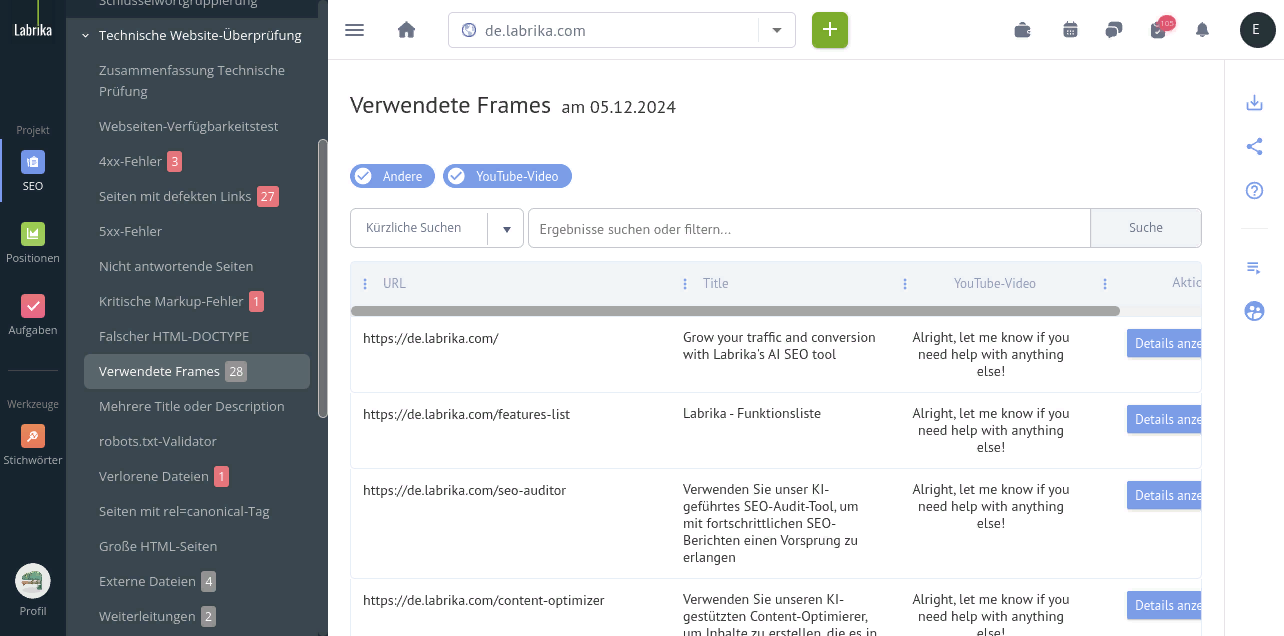 Verwendete Frames