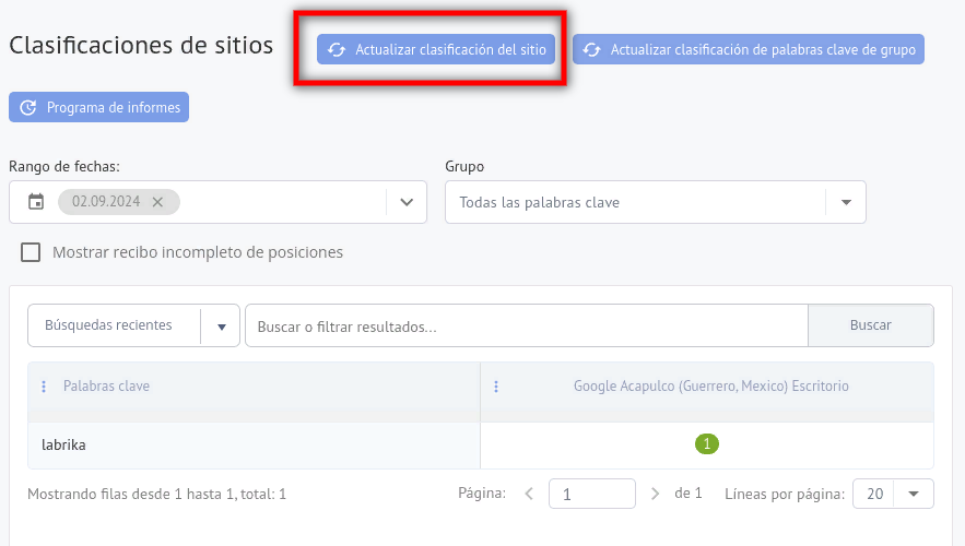 Clasificación del sitio