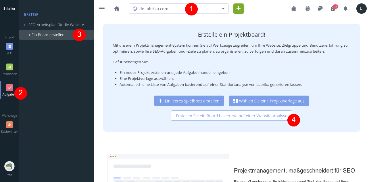 Ein Board basierend auf einer Website-Analyse erstellen