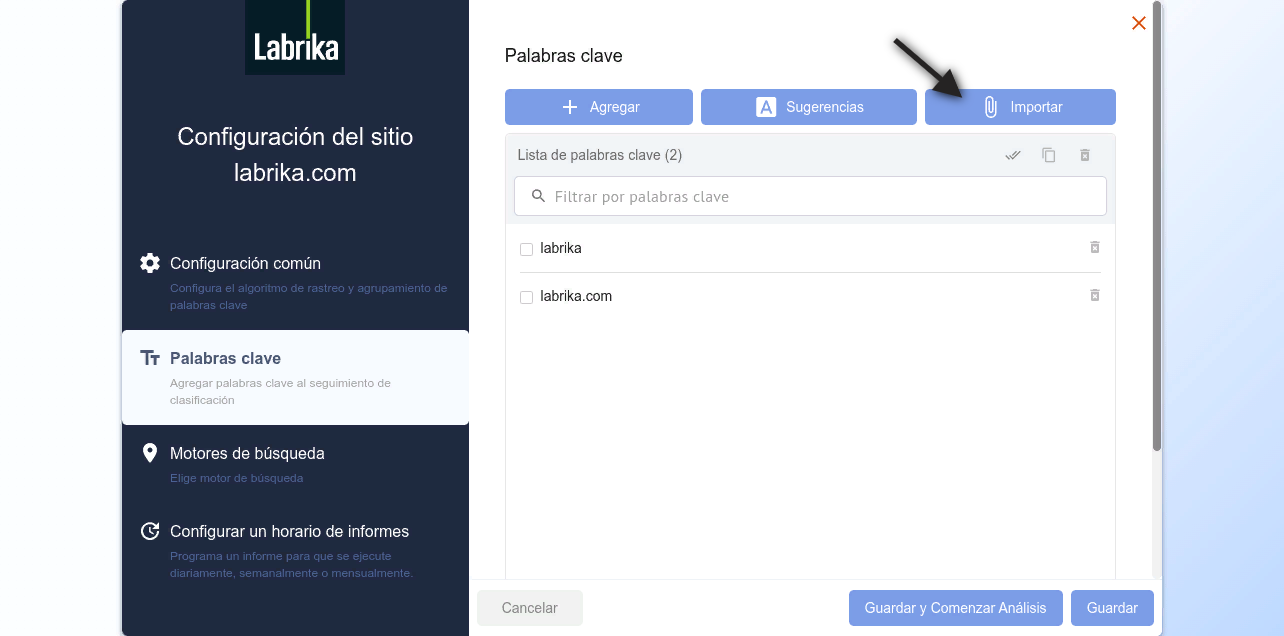 Importar palabras clave